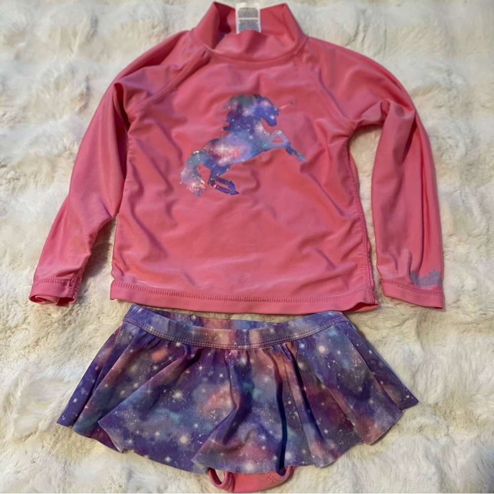 VSkinz Girls Unicorn Galaxy Rash Guard Swim Set Size 6